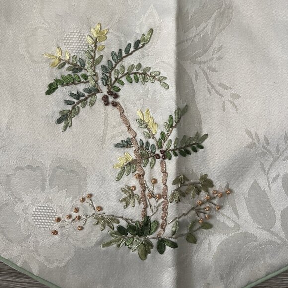 2 CREWEL Floral Palm Trees Valance Curtain 45”x 18.5” Ivory Green Trim Tropical - Picture 1 of 4